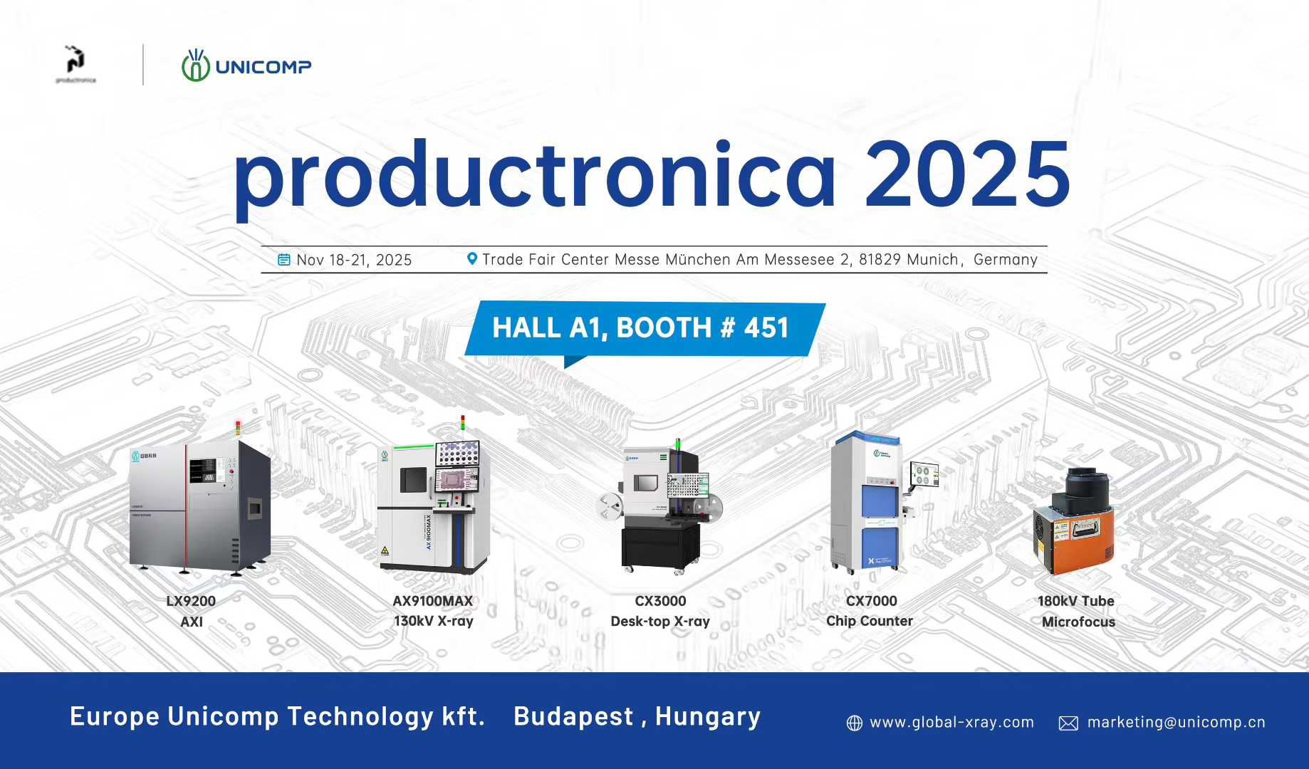 Unicomp Technology Showcases Advanced X-ray Inspection Solutions at Productronica Munich, Germany